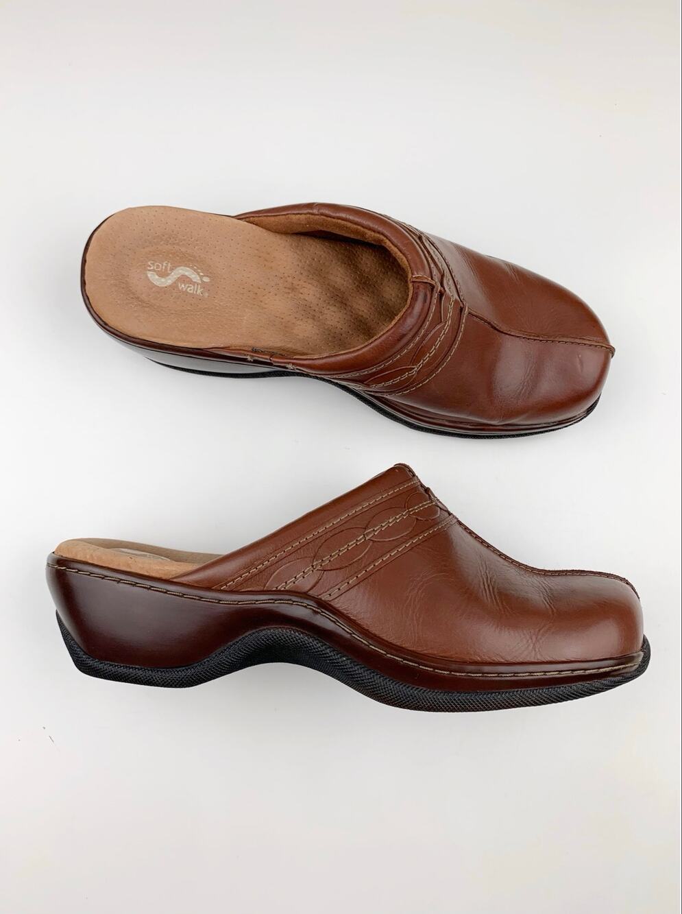 SoftWalk Abby Brown Leather Mule Clogs Slip On Comfort Shoes Women's 8 Boho